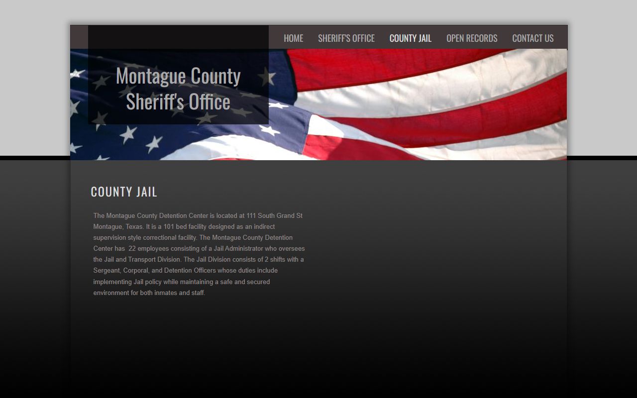 Montague County Detention Center jail page and inmate population capacity information
