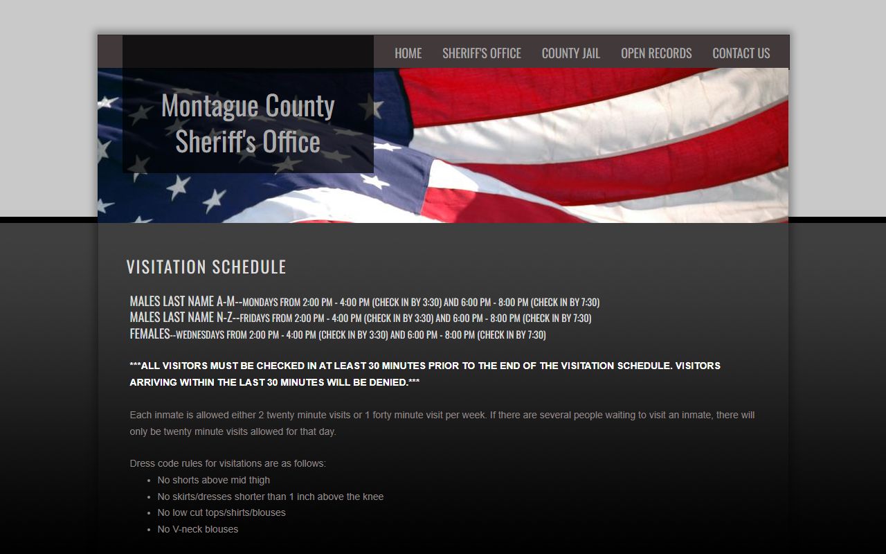 Montague County inmate records visitation rules for jail visits