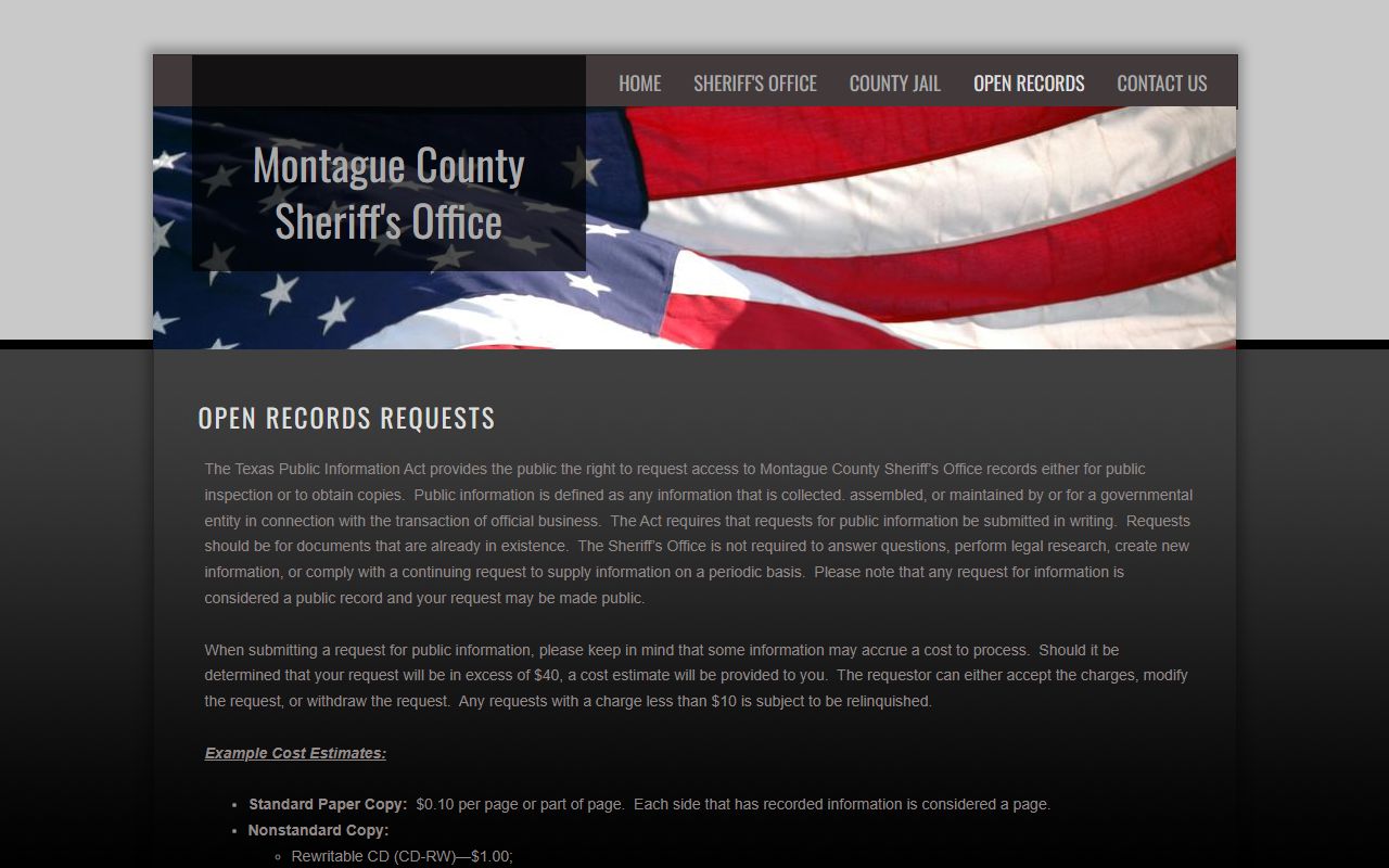 Montague County booking photo open records request form