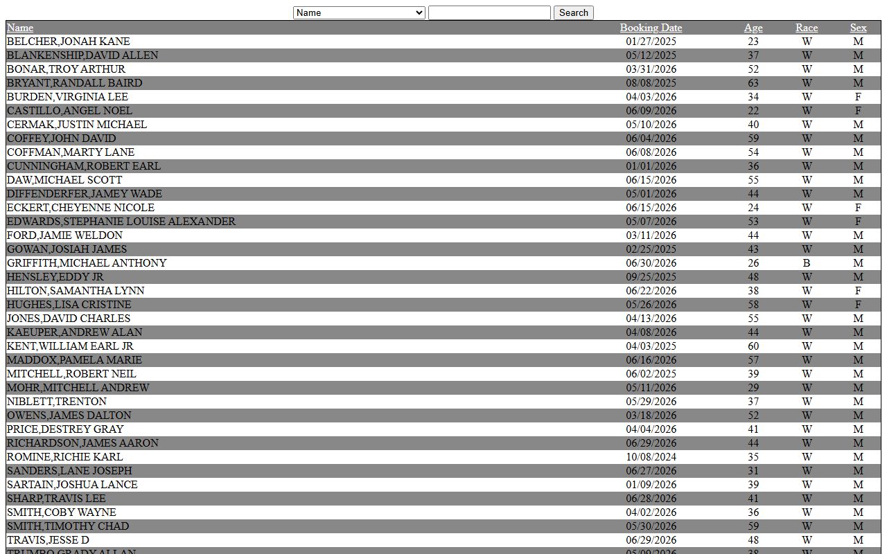 Montague County inmate roster public inquiry loading page